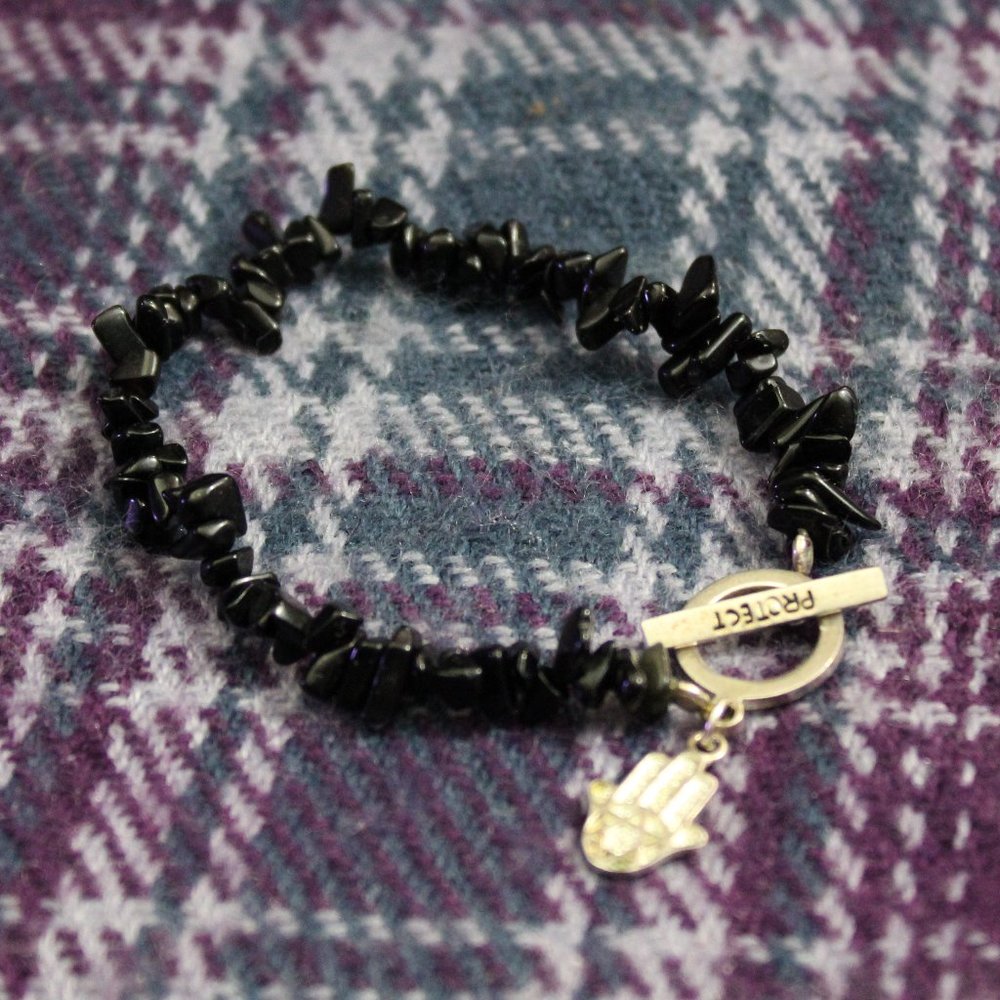 *925* Sterling Silver Protect Black Stone Bracelet
